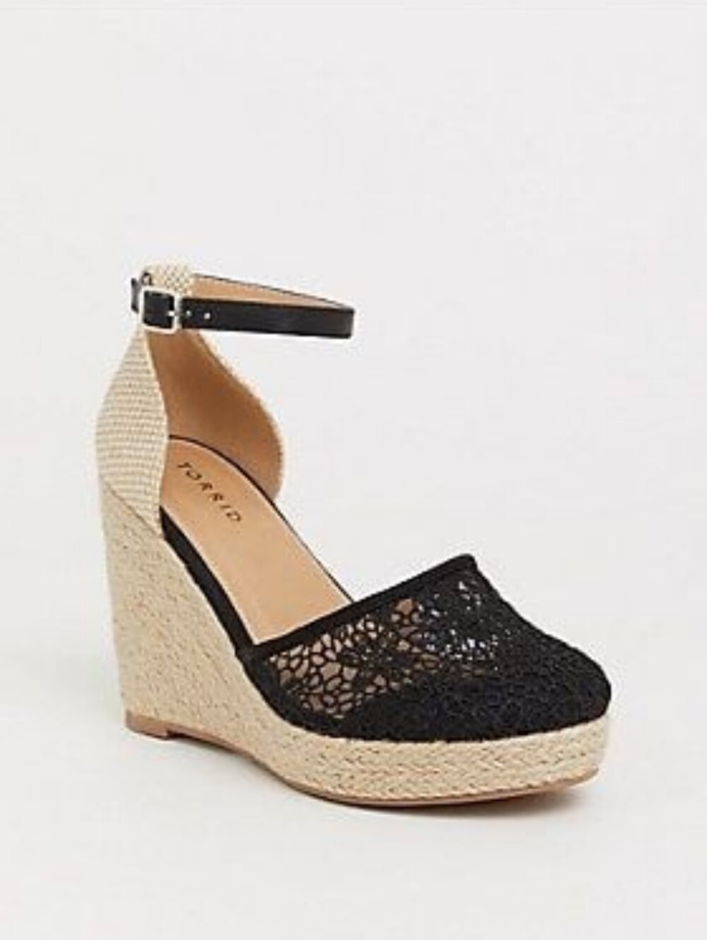Torrid Black Crochet Espadrille Wedge Sandals Size 7w 7 Wide